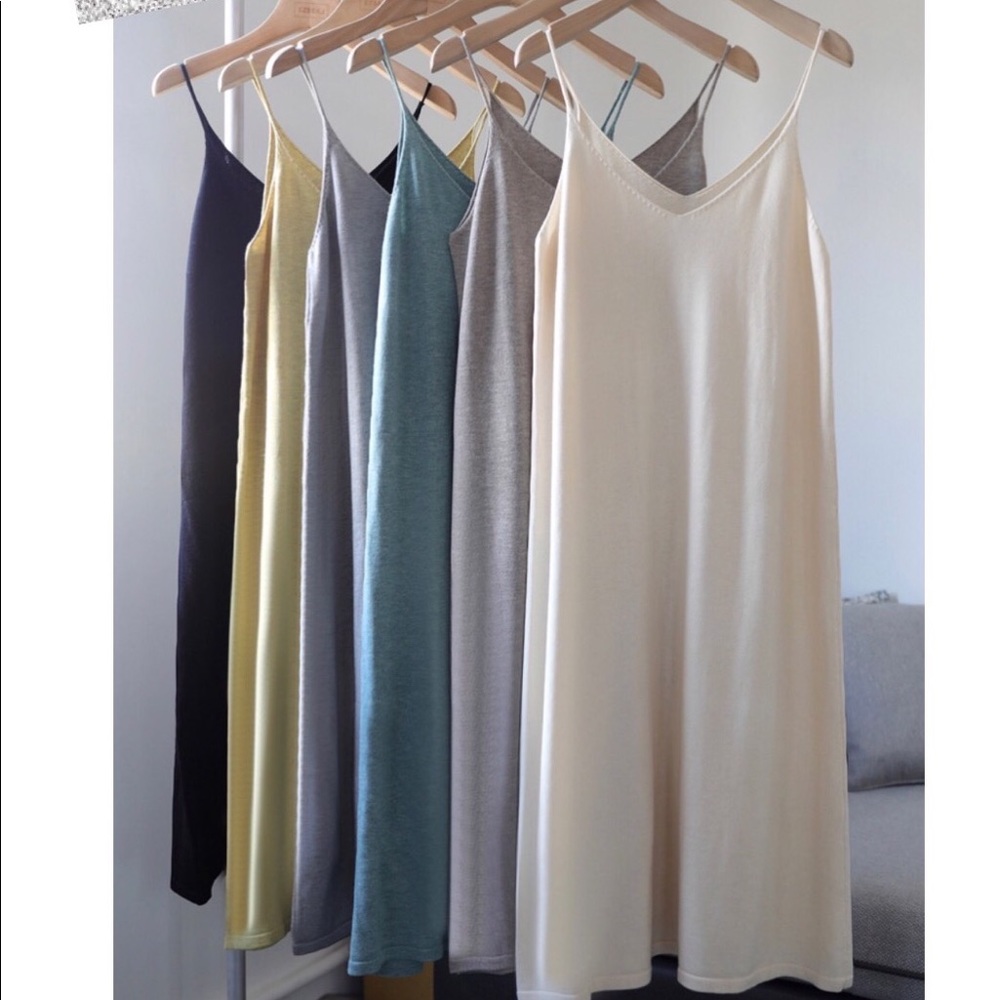 Cotton Dress tank basic women khaki blue cream black lime v-neck minimalist - Picture 3 of 15